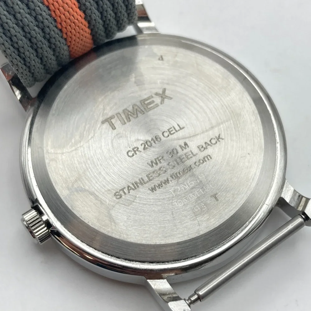 Timex Weekender Men's Watch 38mm Silver Tone Indiglo Gray Orange New Battery